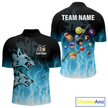 Load image into Gallery viewer, Custom Billiard Shirt For Men –  Blue Thunder Lightning Wolf Pool Balls Team Jersey Polo &amp; 1/4 Zip TDM4558