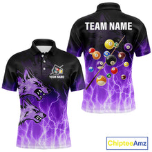 Load image into Gallery viewer, Custom Billiard Shirt For Men, Purple Thunder Lightning Wolf Pool Balls Team Jersey Polo &amp; 1/4 Zip TDM4559