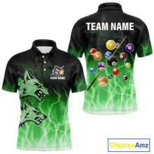 Load image into Gallery viewer, Custom Billiard Shirt For Men, Green Thunder Lightning Wolf Pool Balls Team Jersey Polo &amp; 1/4 Zip TDM4560
