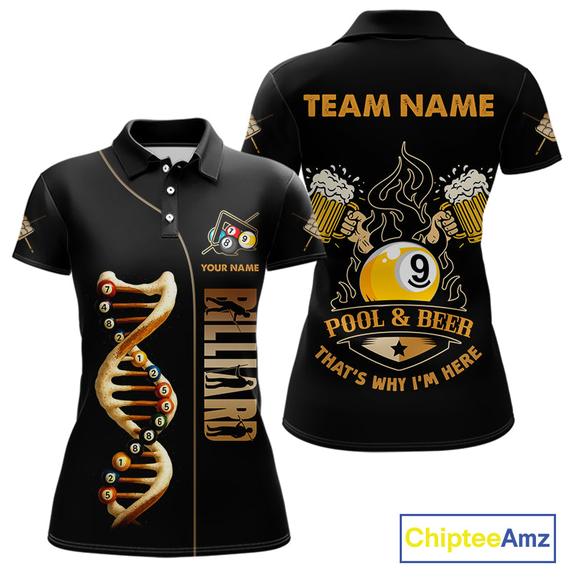 Funny DNA Billiard Shirt For Women Custom 9 Ball Pool & Beer That's Why I'M Here Team Jersey TDM4564