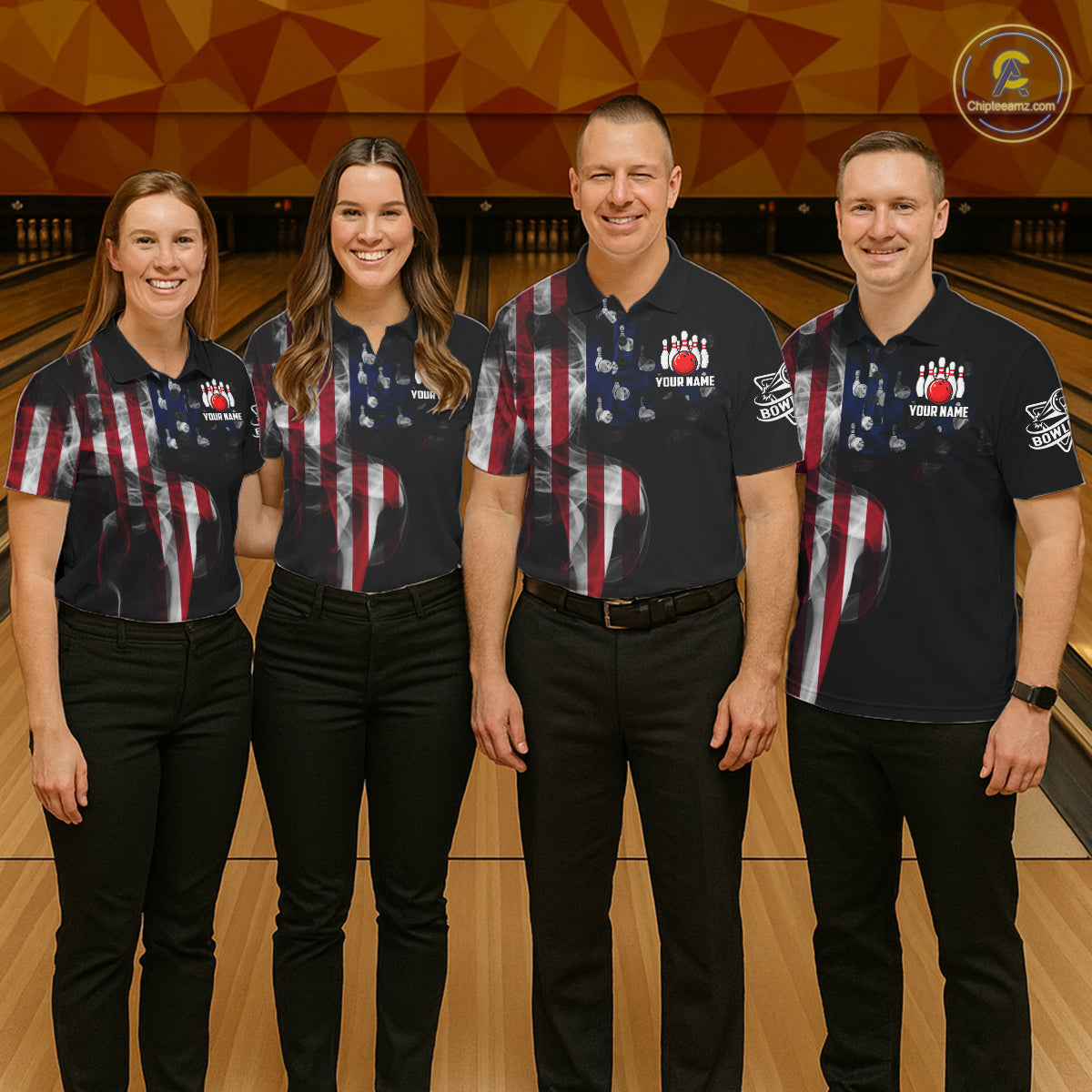 Personalized Smoke American Flag Bowling Jersey For Women Custom Patriotic Bowling Team Shirts TDM7213