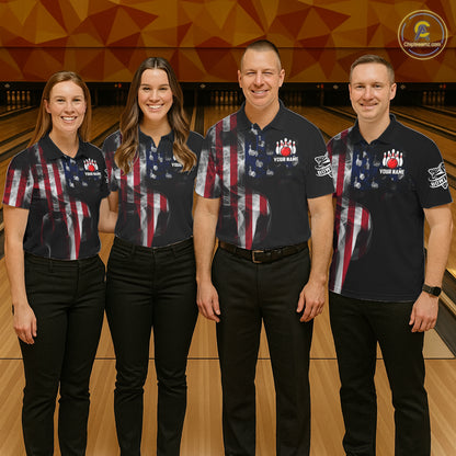 Personalized Smoke American Flag Bowling Jersey For Women Custom Patriotic Bowling Team Shirts TDM7213
