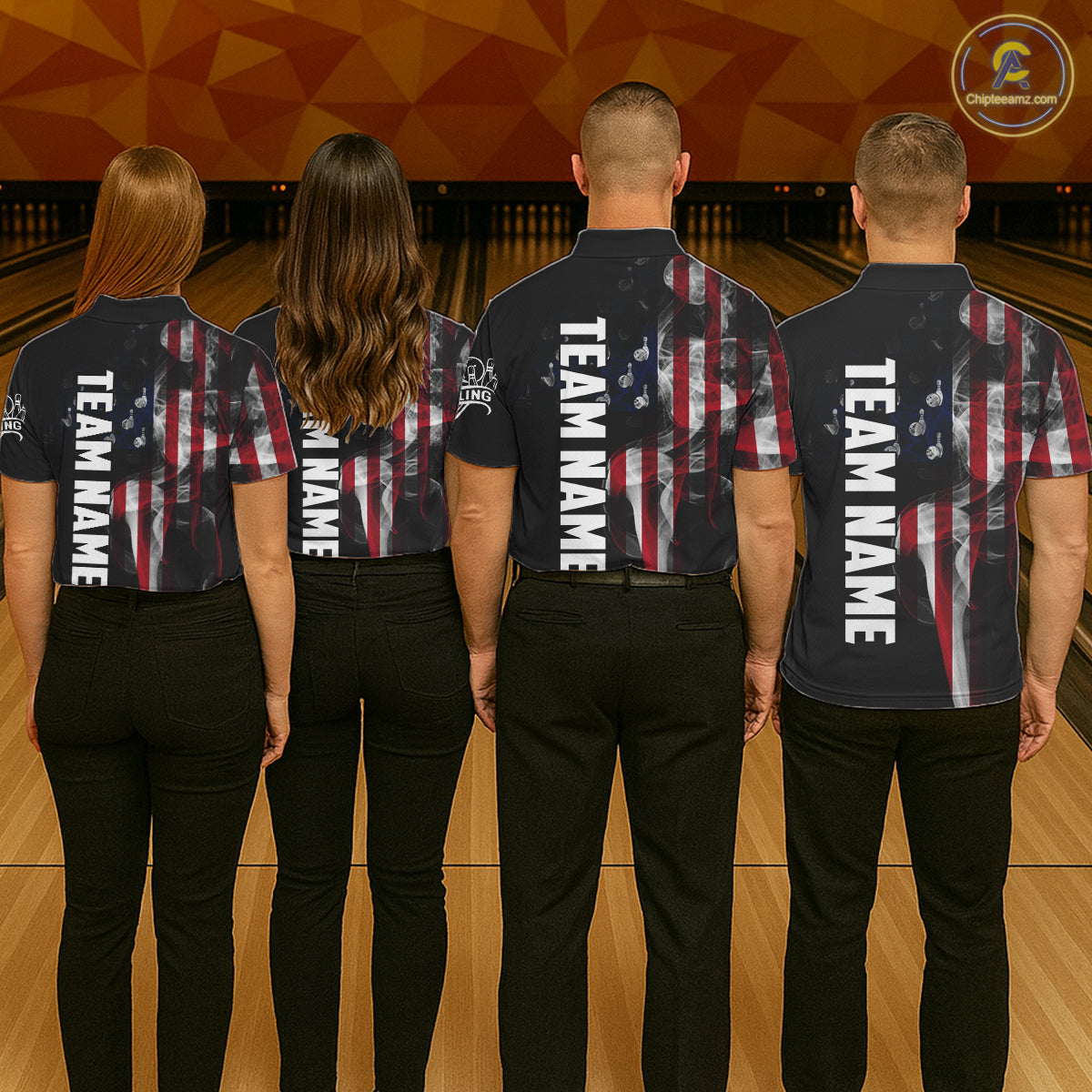 Personalized Smoke American Flag Bowling Jersey For Women Custom Patriotic Bowling Team Shirts TDM7213