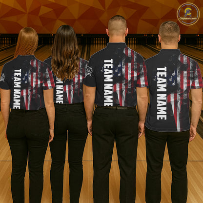 Personalized Smoke American Flag Bowling Jersey For Women Custom Patriotic Bowling Team Shirts TDM7213