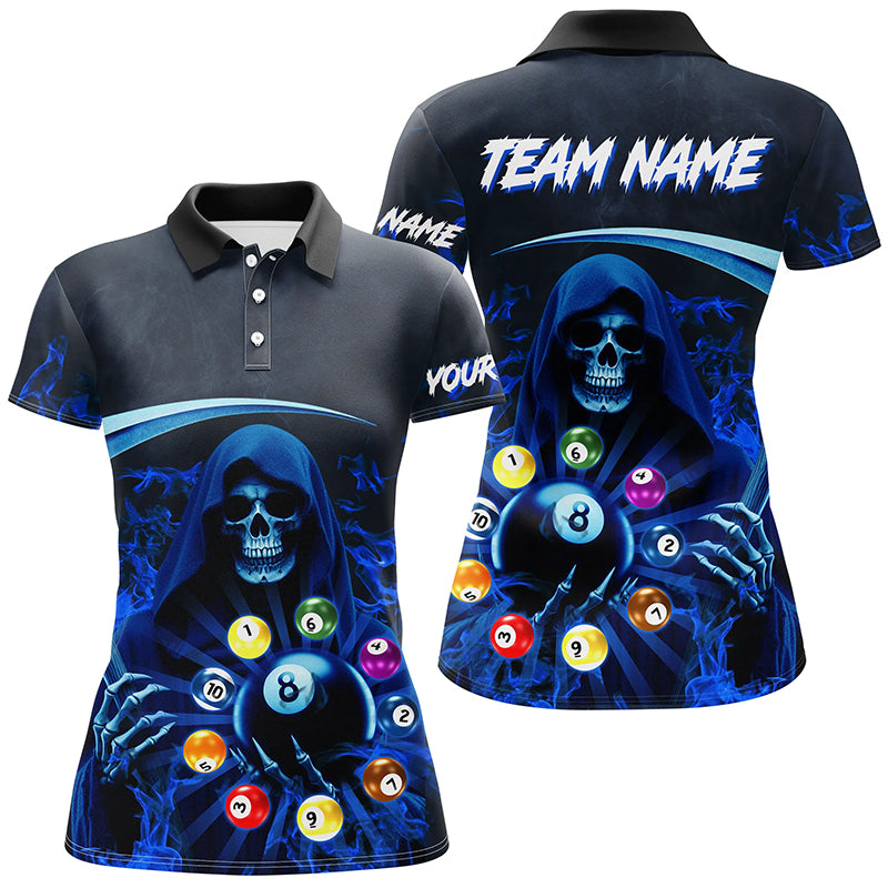 Blue Grim Reaper Custom Billiard Balls Pool Jerseys For Women, 3D Printed Billiard Team Shirts TDM2468