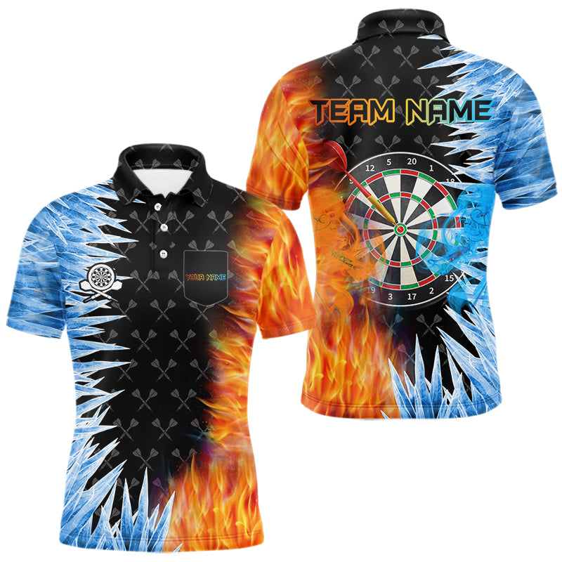 Personalized Ice and Fire Darts Polo Shirt with Chest Pocket for Men Featuring Bold Fire and Ice Artwork for Dart League Players, Team Competition, and Tournament Events