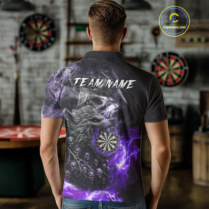 Personalized Wolf And Skull Smoke Purple Mens Dart Shirts Custom Dart Jerseys Team Polo & 1/4 Zip TDM5184