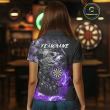 Load image into Gallery viewer, Personalized Wolf And Skull Smoke Purple Womens Dart Shirts Custom Dart Jerseys Team Polo &amp; 1/4 Zip TDM5184
