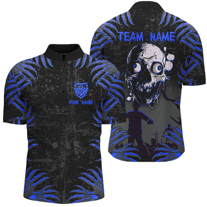 Funny Skull Claw Pattern Custom Men Billiard Shirts, Grunge Blue Black Cool Billiard Jerseys TDM3202