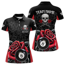 Load image into Gallery viewer, Black And Red 8 Ball Pool And Roses Custom Skull Billiard Shirts For Women, Unique Billiard Jerseys TDM3204