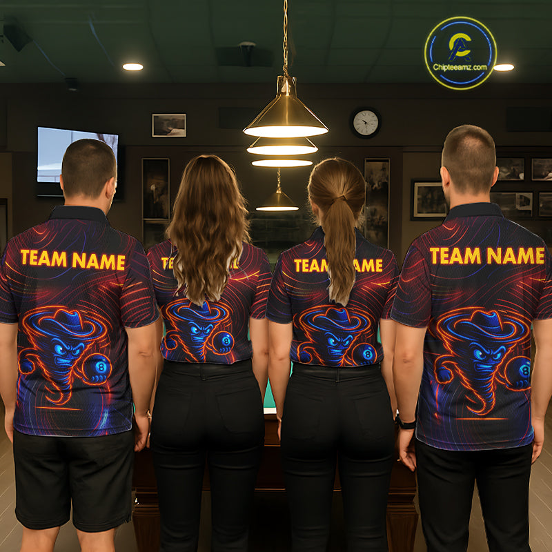 Funny Neon Tornado 8 Ball Billiard Shirt For Men Custom Pool Team Jersey Polo & 1/4 Zip TDM5445