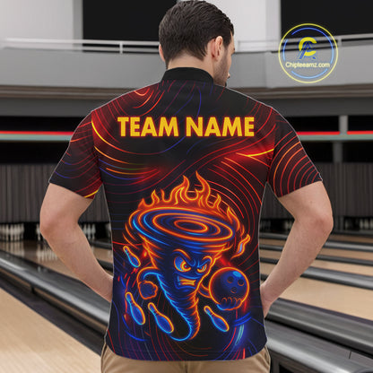 Funny Neon Tornado Flame Bowling Jersey For Men Custom Bowling Shirt Team Polo & Quarter Zip TDM5447