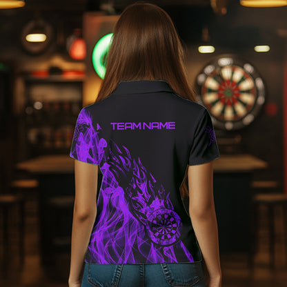 Black And Purple Dartboard Fire Flame Darts Polo, Quarter Zip Custom Dart Shirt For Women Dart Jersey TDM3409