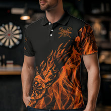 Load image into Gallery viewer, Black And Orange Dartboard Fire Flame Darts Polo, Quarter Zip Custom Dart Shirt For Men Dart Jersey TDM3410