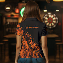 Load image into Gallery viewer, Black And Orange Dartboard Fire Flame Darts Polo, Quarter Zip Custom Dart Shirt For Women Dart Jersey TDM3410