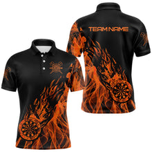 Load image into Gallery viewer, Black And Orange Dartboard Fire Flame Darts Polo, Quarter Zip Custom Dart Shirt For Men Dart Jersey TDM3410