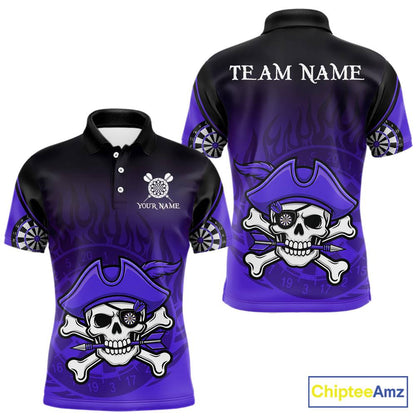 Black Purple Funny Pirate Flame Skull Darts Shirt For Men Custom Dart Jerseys Team Polo & 1/4 Zip TDM5704