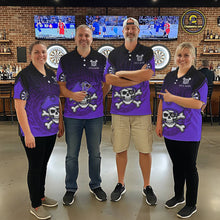 Load image into Gallery viewer, Black Purple Funny Pirate Flame Skull Darts Shirt For Women Custom Dart Jerseys Team Polo &amp; 1/4 Zip TDM5704