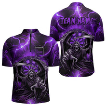 Load image into Gallery viewer, Personalized Purple Death Skeleton Custom Thunder Lightning Men Dart Shirts, 3D Darts Team Jerseys TDM3550