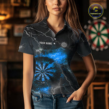 Load image into Gallery viewer, Custom Lightning Flame Darts Shirt For Women, Darts Jersey Pocket Option|Blue TDM5913