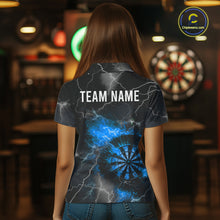Load image into Gallery viewer, Custom Lightning Flame Darts Shirt For Women, Darts Jersey Pocket Option|Blue TDM5913