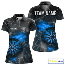 Load image into Gallery viewer, Custom Lightning Flame Darts Shirt For Women, Darts Jersey Pocket Option|Blue TDM5913
