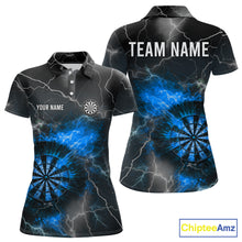Load image into Gallery viewer, Custom Lightning Flame Darts Shirt For Women, Darts Jersey Pocket Option|Blue TDM5913