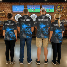 Load image into Gallery viewer, Custom Lightning Flame Darts Shirt For Women, Darts Jersey Pocket Option|Blue TDM5913