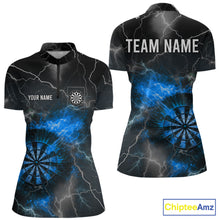 Load image into Gallery viewer, Custom Lightning Flame Darts Shirt For Women, Darts Jersey Pocket Option|Blue TDM5913