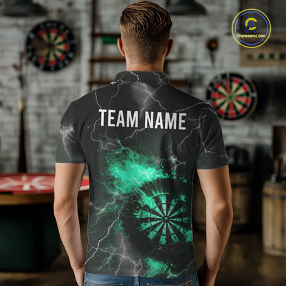 Custom Turquoise Flame Lightning Darts Shirt With Pocket Option For Men TDM5915