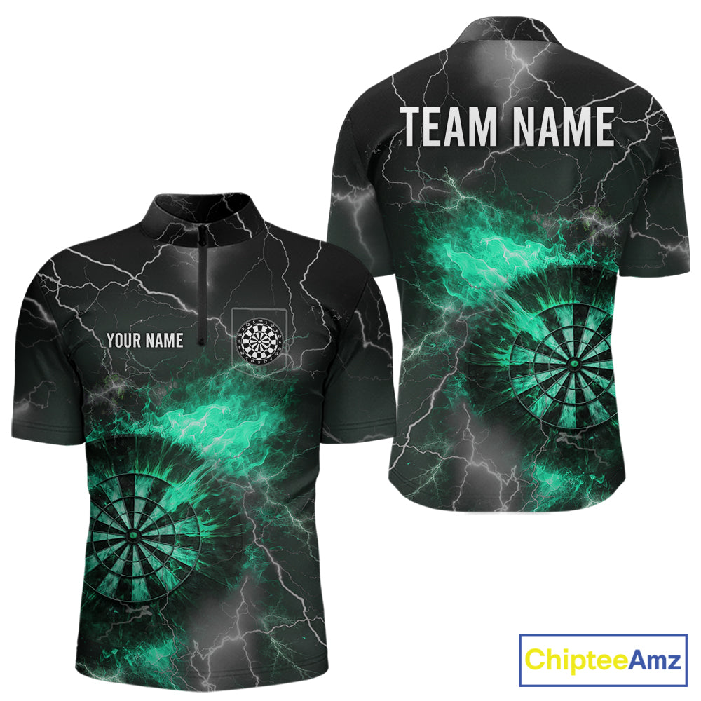 Custom Turquoise Flame Lightning Darts Shirt With Pocket Option For Men TDM5915