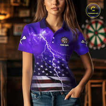 Load image into Gallery viewer, Purple Lightning US Flag Dart Shirt For Women Custom Dart Jersey Pocket Option TDM5916