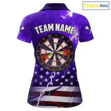 Load image into Gallery viewer, Purple Lightning US Flag Dart Shirt For Women Custom Dart Jersey Pocket Option TDM5916
