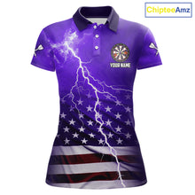 Load image into Gallery viewer, Purple Lightning US Flag Dart Shirt For Women Custom Dart Jersey Pocket Option TDM5916