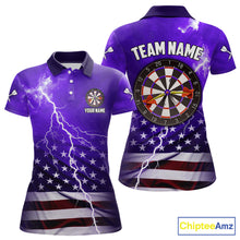 Load image into Gallery viewer, Purple Lightning US Flag Dart Shirt For Women Custom Dart Jersey Pocket Option TDM5916