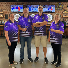 Load image into Gallery viewer, Purple Lightning US Flag Dart Shirt For Women Custom Dart Jersey Pocket Option TDM5916