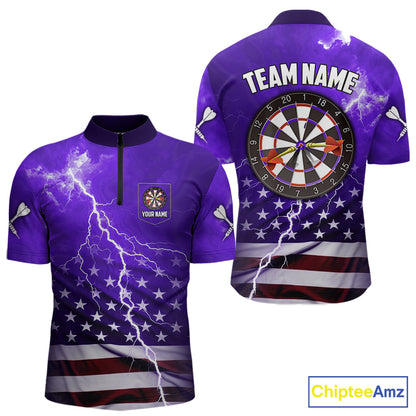 Purple Lightning US Flag Dart Shirt For Men Custom Dart Jersey Pocket Option TDM5916