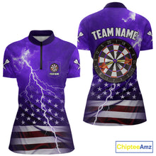 Load image into Gallery viewer, Purple Lightning US Flag Dart Shirt For Women Custom Dart Jersey Pocket Option TDM5916