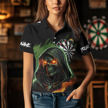 Load image into Gallery viewer, Personalized Green Grim Reaper Fire Dart Shirts For Women Custom Skull Dart Jersey Polo &amp; 1/4 Zip TDM3711