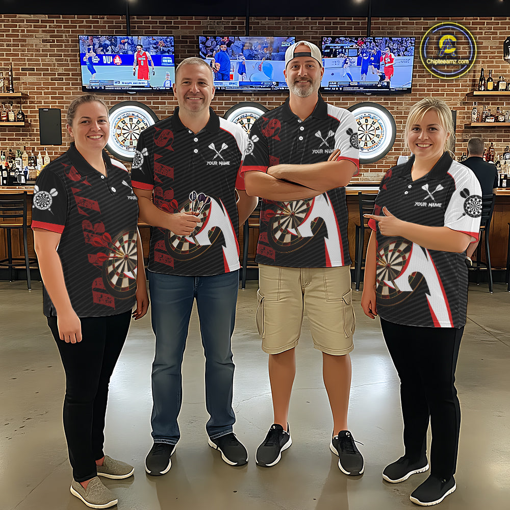 Personalized Darts Polo & Quater Zip For Men Custom Darts Tournament Team Jersey |Red TDM6067