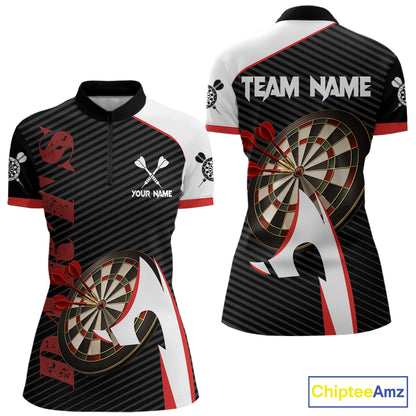 Personalized Darts Polo & Quater Zip For Women Custom Darts Tournament Team Jersey |Red TDM6067