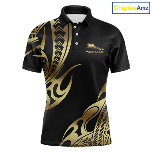 Personalized Black & Gold Tribal Pattern 8 Ball Pool Billiard Shirts For Men Billiard Attire Gifts NYN2821