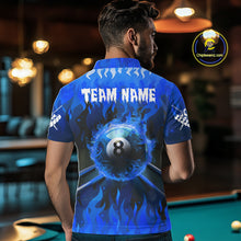 Load image into Gallery viewer, Personalized Blue 8 Ball Fire Flame Billiard Shirt For Men, Pool Team Jersey Polo &amp; 1/4 Zip TDM1434