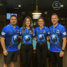 Load image into Gallery viewer, Personalized Blue 8 Ball Fire Flame Billiard Shirt For Men, Pool Team Jersey Polo &amp; 1/4 Zip TDM1434