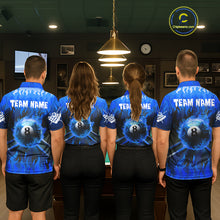 Load image into Gallery viewer, Personalized Blue 8 Ball Fire Flame Billiard Shirt For Men, Pool Team Jersey Polo &amp; 1/4 Zip TDM1434