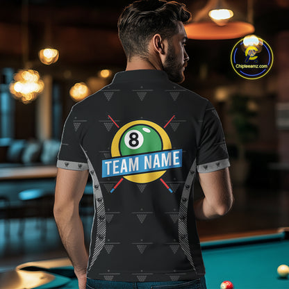 Custom Black Billiard Jerseys Polo & Quarter Zip For Men, 8 Ball Pool Billiard Team Shirts TDM3979
