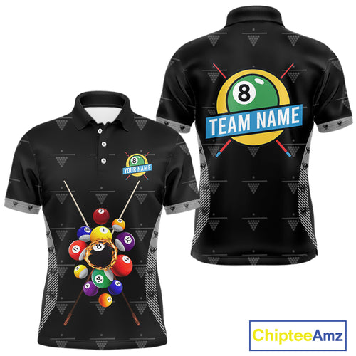 Custom Black Billiard Jerseys Polo & Quarter Zip For Men, 8 Ball Pool Billiard Team Shirts TDM3979