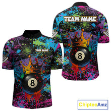 Load image into Gallery viewer, Funny 8 Ball Crown Colorful Paint Splash Custom Billiard Shirt For Men, Billiard Team Jerseys TDM3982