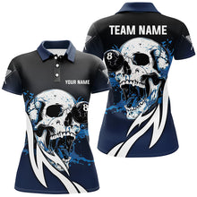 Load image into Gallery viewer, Funny Blue Billiard Skull 8 Ball Pool Custom Women Polo &amp; Quarter-Zip Shirts, Billiard Team Jerseys TDM1805