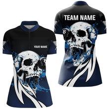 Load image into Gallery viewer, Funny Blue Billiard Skull 8 Ball Pool Custom Women Polo &amp; Quarter-Zip Shirts, Billiard Team Jerseys TDM1805